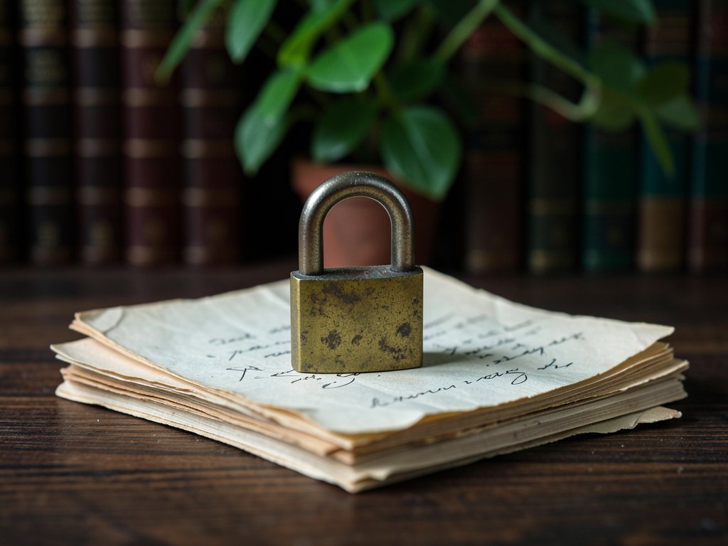 A simple representation of a lock icon on a document, symbolizing privacy and security.